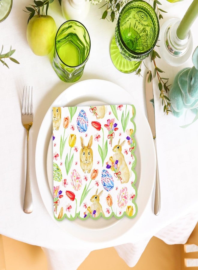 JarThenaAMCS مناديل جارثينا إيه إم سي إس، 50 قطعة، مزينة برسومات أرنب عيد الفصح، مزينة بالزهور والبيض، ورقية، للاستخدام مرة واحدة، مثالية لعشاء وحلويات الربيع، وحفلات استقبال المولود الجديد، وحفلات أعياد الميلاد. - Image 5